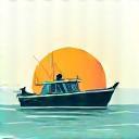 Boat Rental Icon showing fishing boat on water