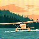 Fly-In Trip Icon showing seaplane over remote lake