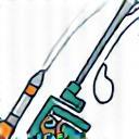 Fishing Gear Icon showing rod, reel and lures